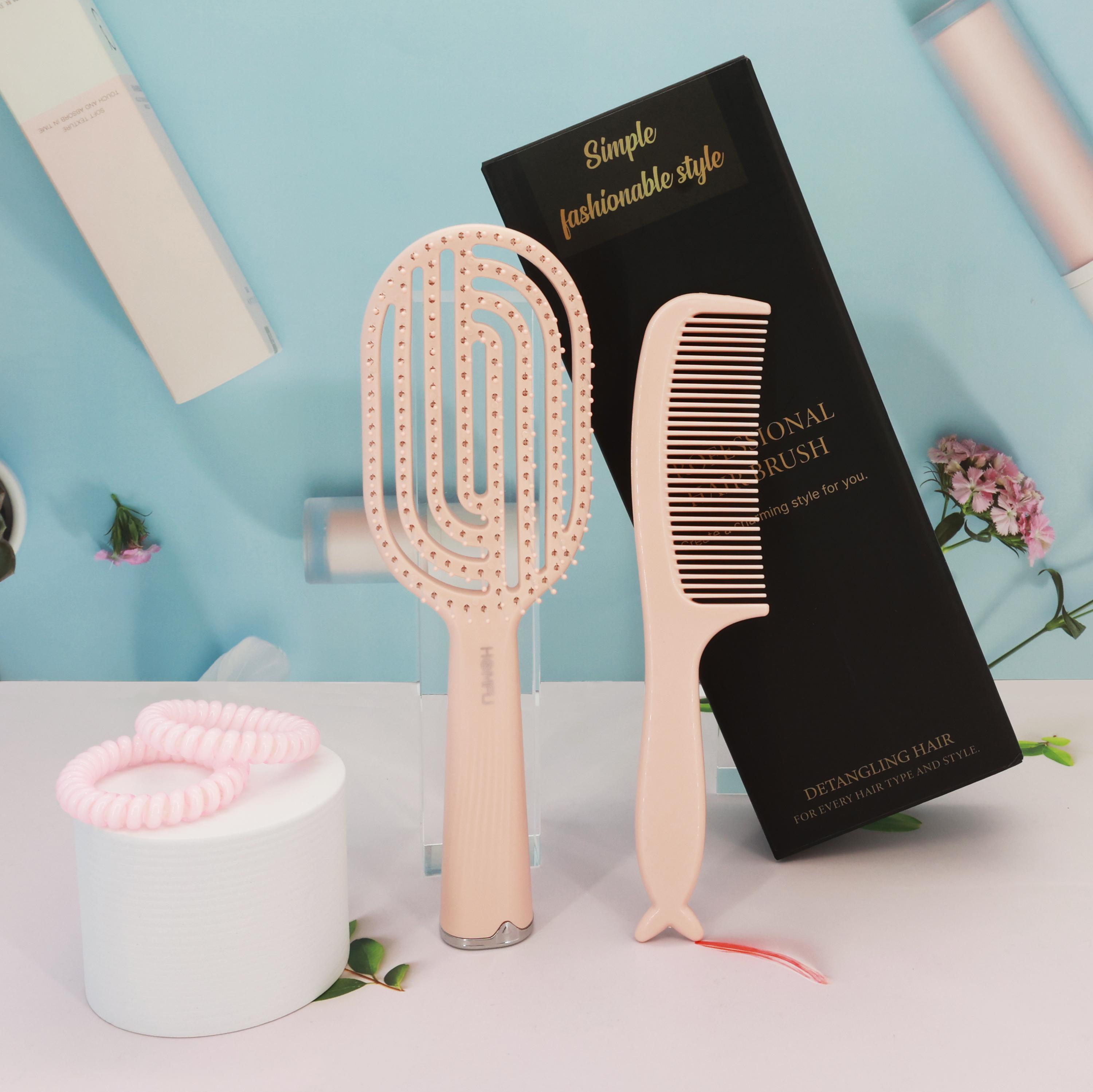 4pcs Complete Styling Hairbrush and Comb Set Comfortable Scalp Massager Hair Brush Kit with Hair Bands for Home Travel Use